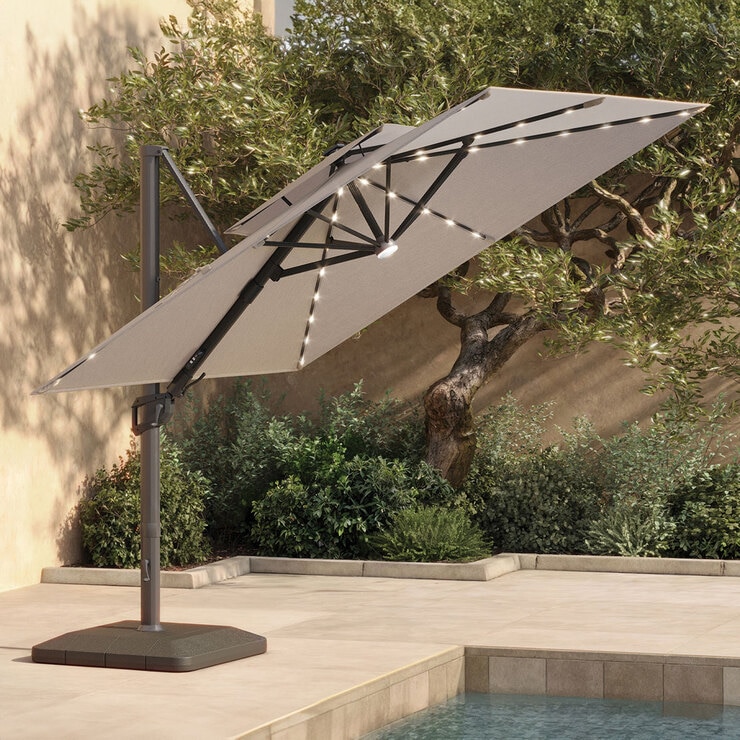 앳레저 LED 캔틸레버 사각 우산, 지름 3.0m,페블