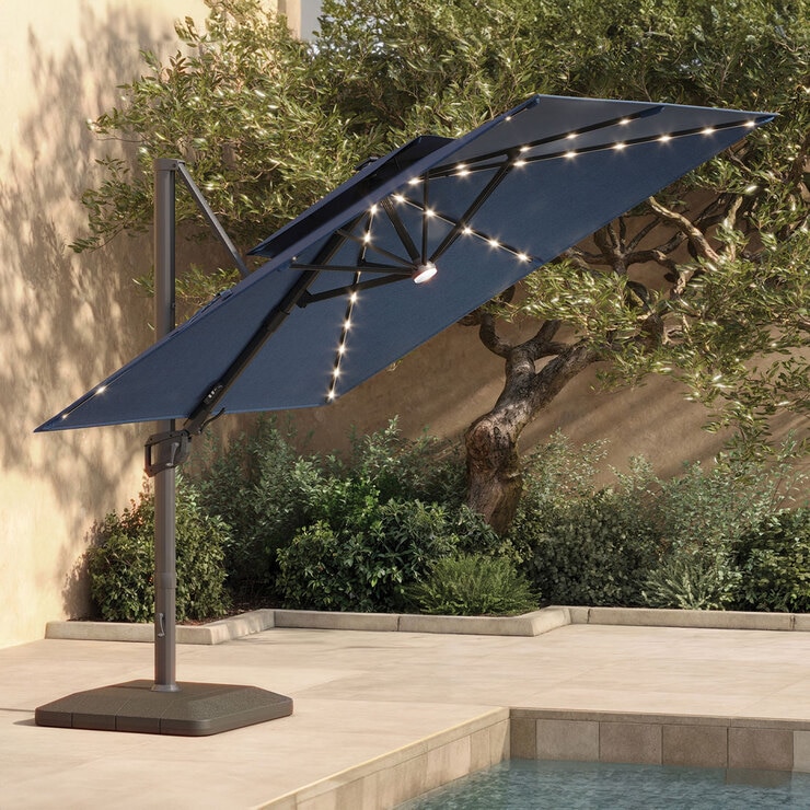 앳레저 LED 캔틸레버 사각 우산, 지름 3.0m,인디고