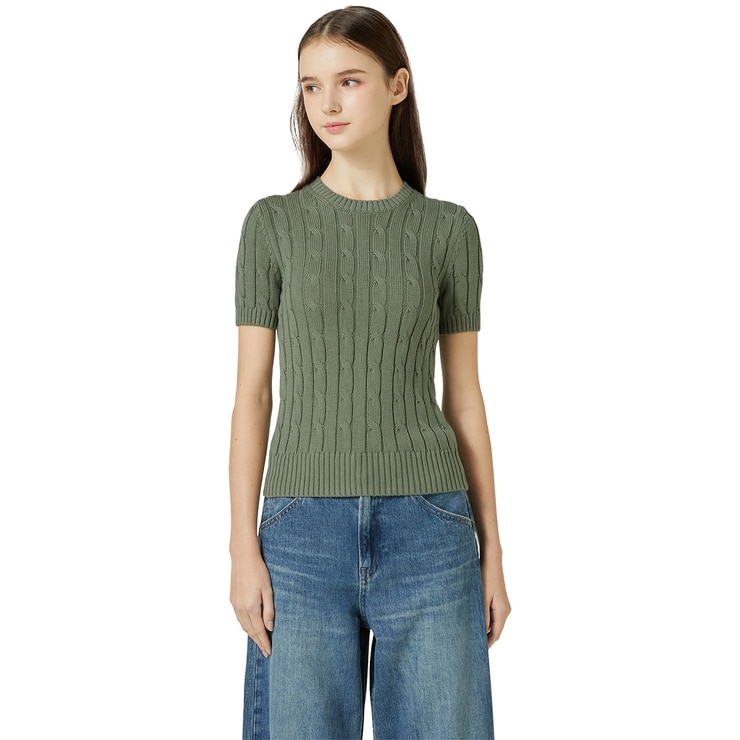 리디아 바인 여성 수피마코튼 케이블 반소매 니트