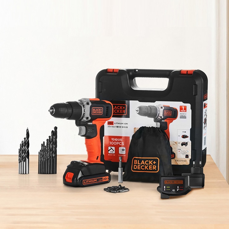 블랙앤데커 20V 전동 드릴 (25pcs 액세서리 포함)