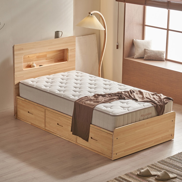핀란디아 편백 서랍형 침대 - 슈퍼 싱글