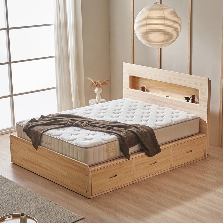 핀란디아 편백 서랍형 침대 - 킹